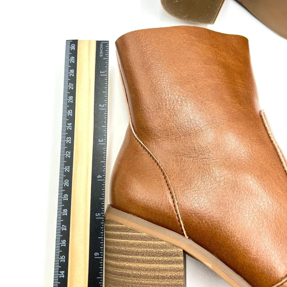 Universal Thread Size‎ 6 Cognac Brown Faux Vegan Leather Block Heel Ankle Boots